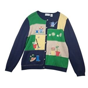 Vintage Alfred Dunner Sweater Cardigan Women's Large Gardening Grannycore Spring